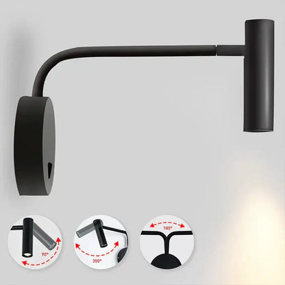 Modern matte black led wall lights bedroom adjustable reading lamp