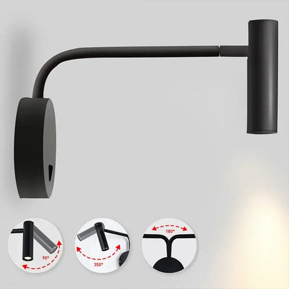 Modern matte black led wall lights curved bedroom reading lamp