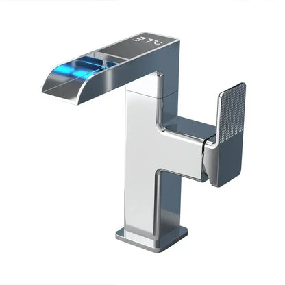 Modern matte black led waterfall basin faucet bathroom temperature display