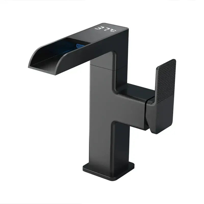 Modern matte black led waterfall basin faucet bathroom temperature display