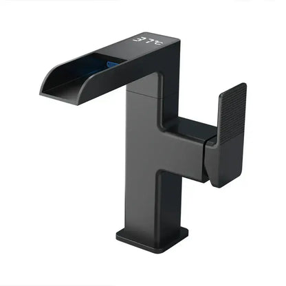 Modern matte black led waterfall basin faucet bathroom temperature display