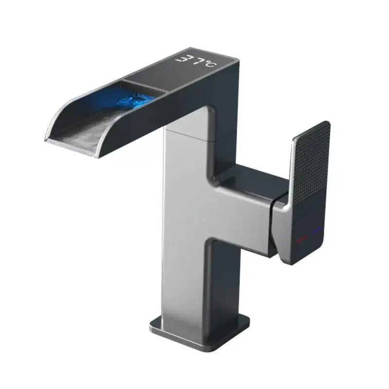 Modern matte black led waterfall basin faucet bathroom temperature display