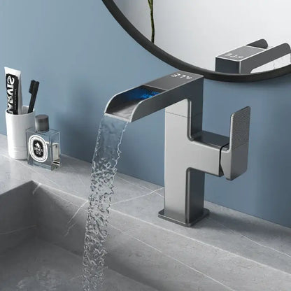 Modern matte black led waterfall basin faucet bathroom temperature display