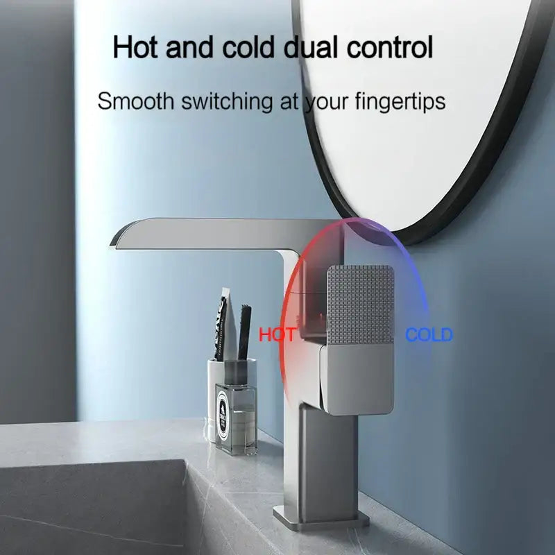 Modern matte black led waterfall basin faucet bathroom temperature display