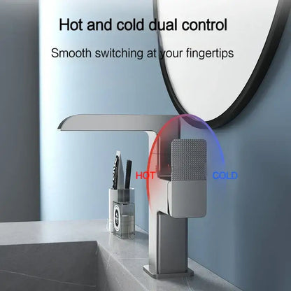Modern matte black led waterfall basin faucet bathroom temperature display