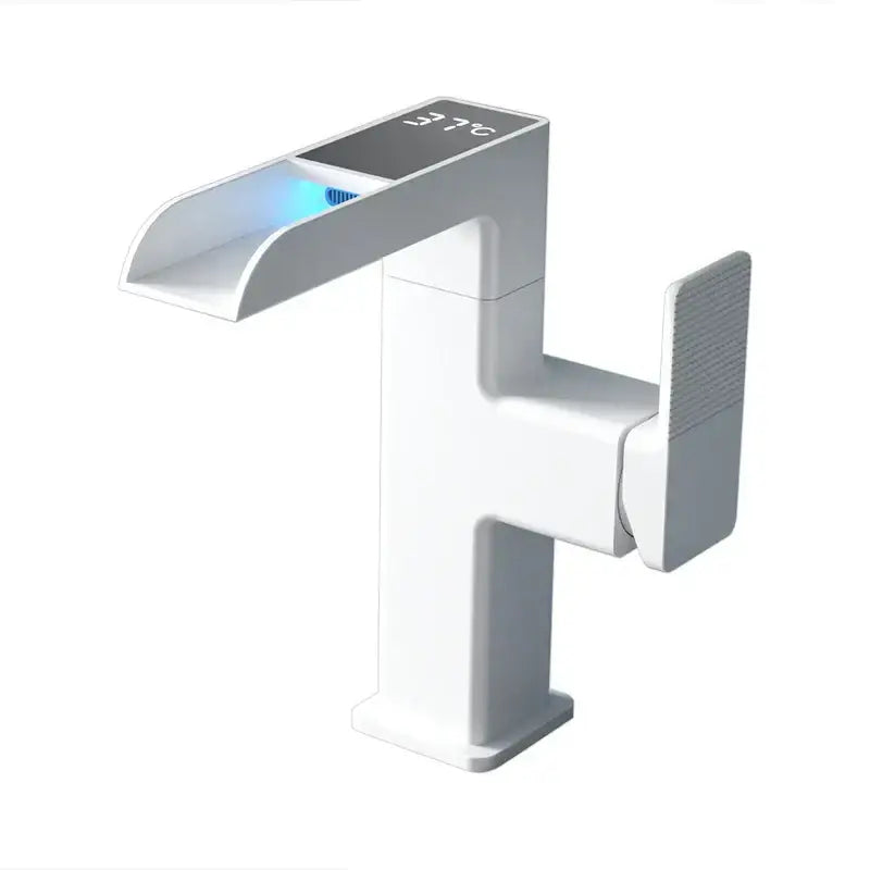Modern matte black led waterfall basin faucet bathroom temperature display