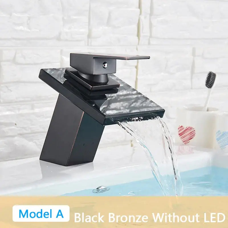 Modern matte black led waterfall bathroom sink faucet