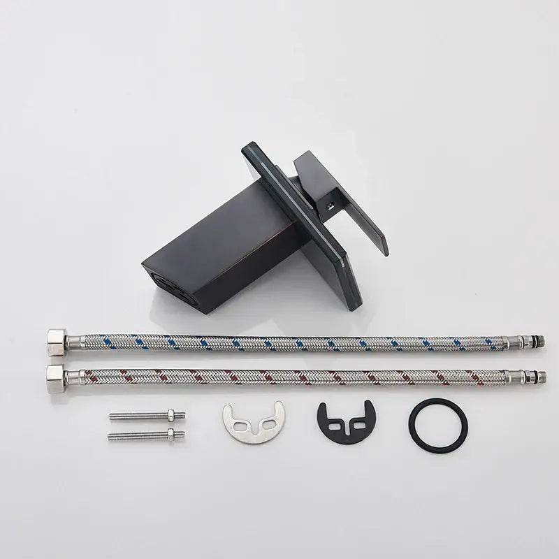 Modern matte black led waterfall bathroom sink faucet