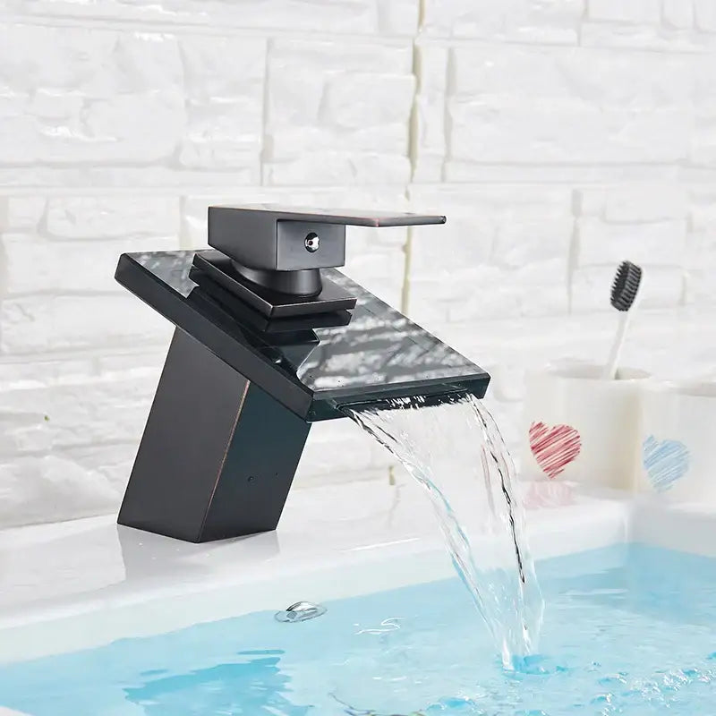Modern matte black led waterfall bathroom sink faucet