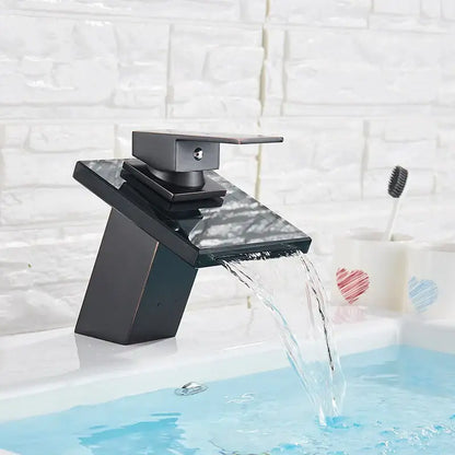Modern matte black led waterfall bathroom sink faucet