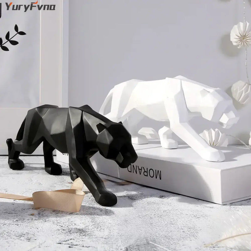Modern matte black leopard geometric resin statue living room decor