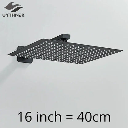 Modern matte black luxury rain shower head with wall arm bathroom