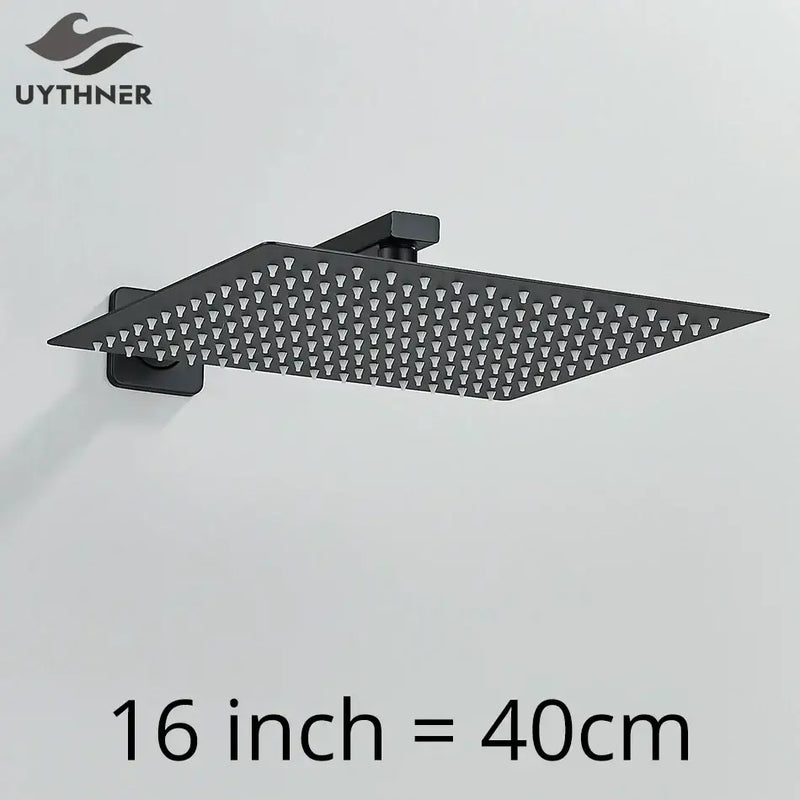 Modern matte black luxury rain shower head with wall arm bathroom