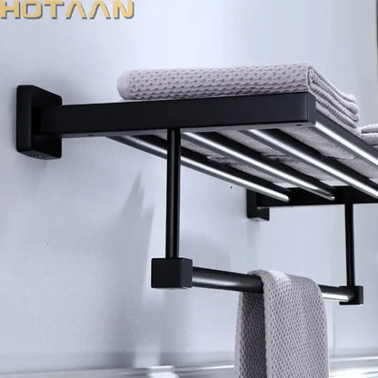 Modern matte black metal multi bar towel rack bathroom accessory