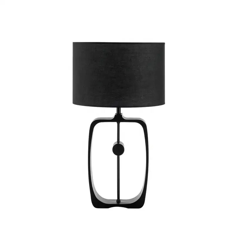 Modern matte black metal table lamp with fabric shade for living room