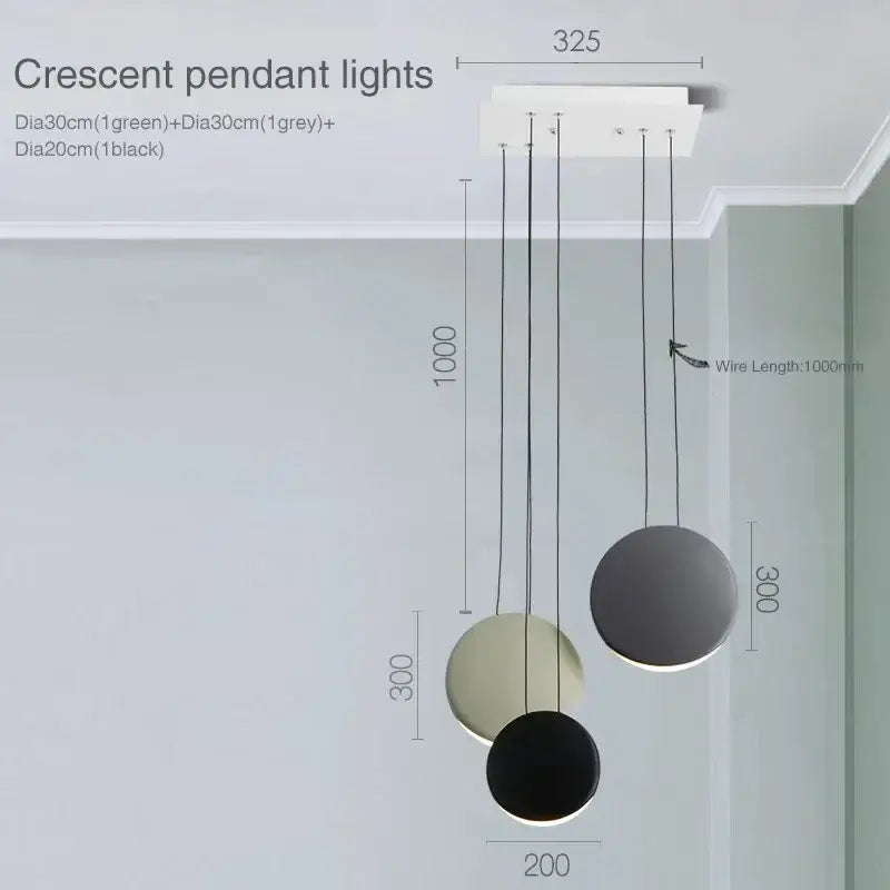 Modern matte black & muted green crescent moon chandelier dining room
