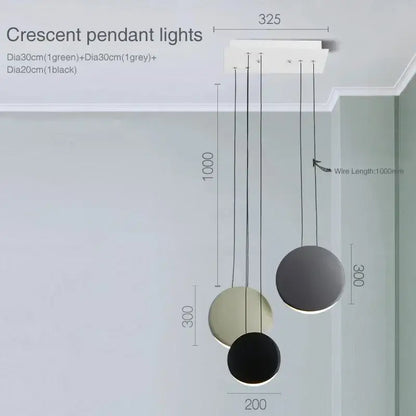 Modern matte black & muted green crescent moon chandelier dining room