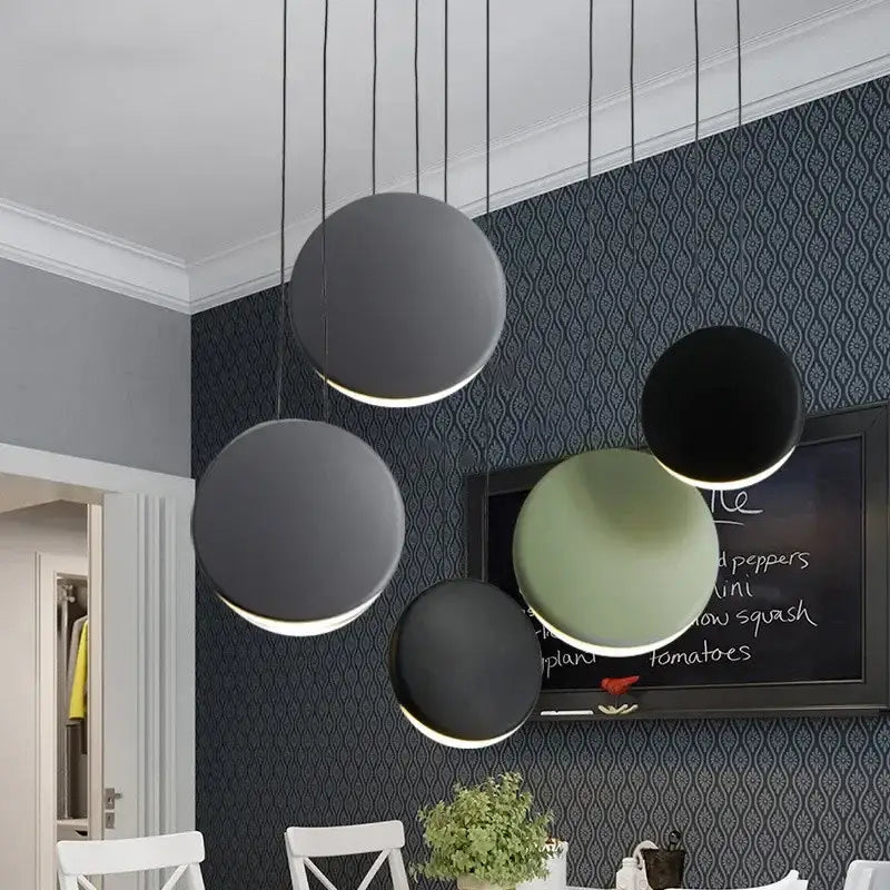 Modern matte black & muted green crescent moon chandelier dining room