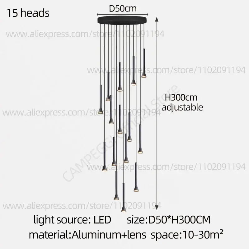 Modern matte black nordic pendant lamp for living room staircase
