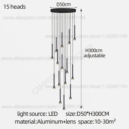 Modern matte black nordic pendant lamp for living room staircase