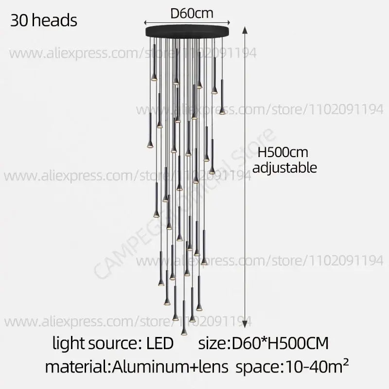 Modern matte black nordic pendant lamp for living room staircase