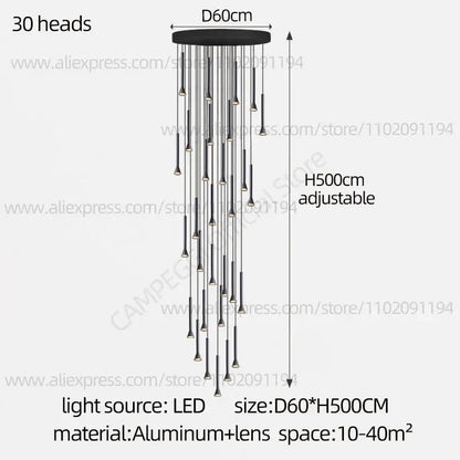 Modern matte black nordic pendant lamp for living room staircase