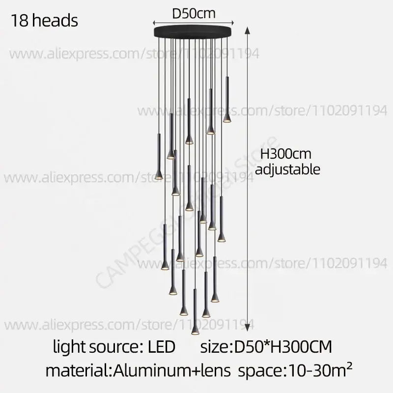 Modern matte black nordic pendant lamp for living room staircase