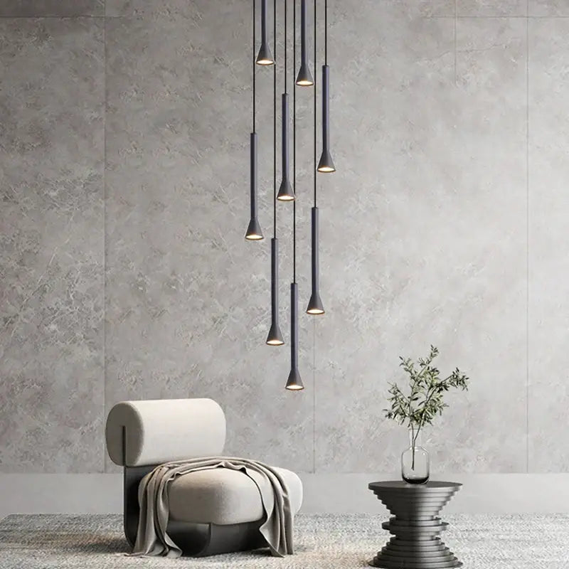Modern matte black nordic pendant lamp for living room staircase