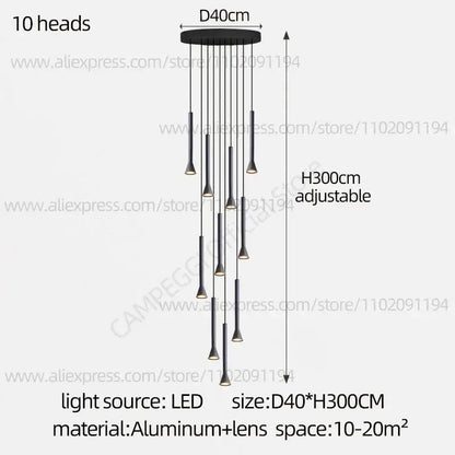 Modern matte black nordic pendant lamp for living room staircase