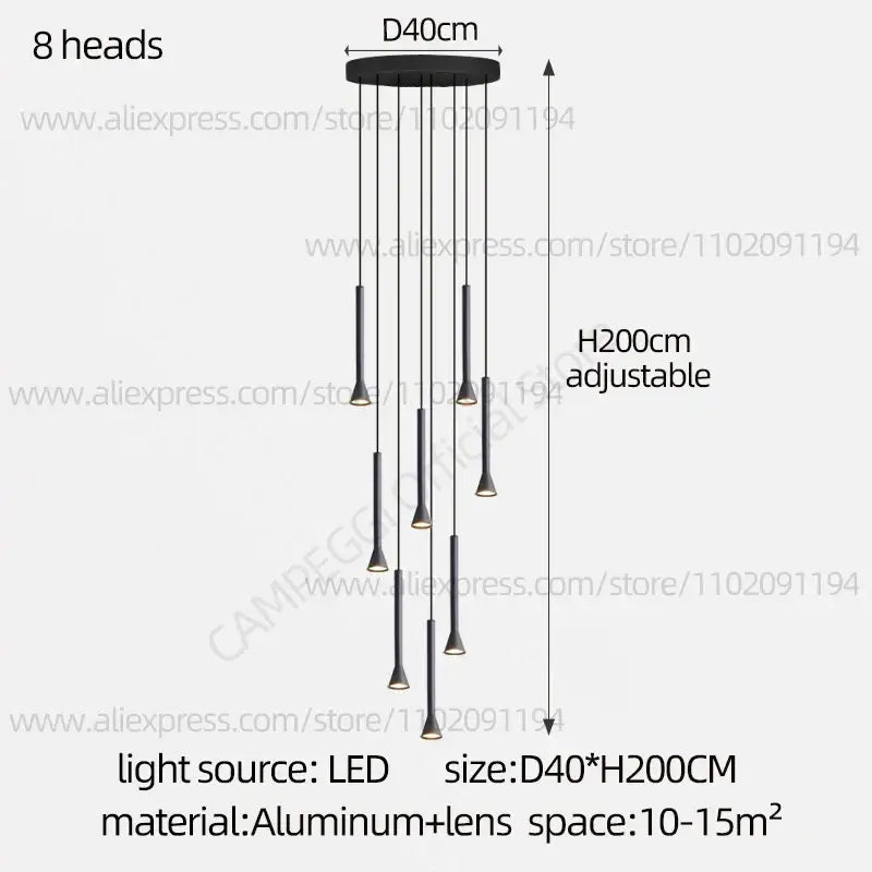 Modern matte black nordic pendant lamp for living room staircase