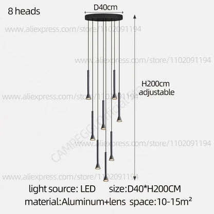 Modern matte black nordic pendant lamp for living room staircase