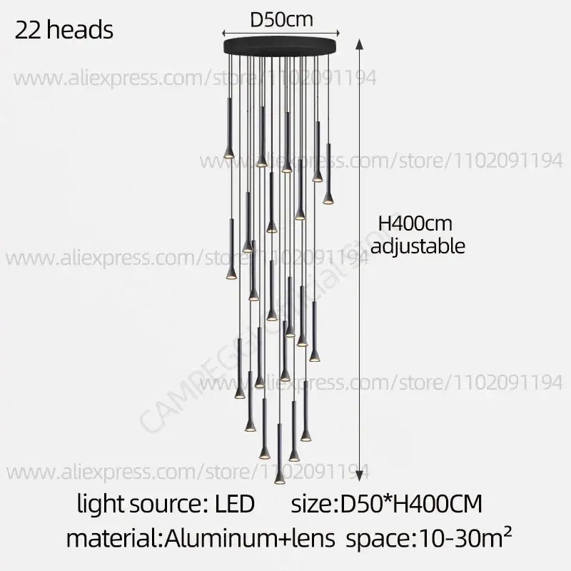 Modern matte black nordic pendant lamp for living room staircase
