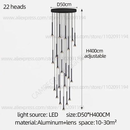 Modern matte black nordic pendant lamp for living room staircase
