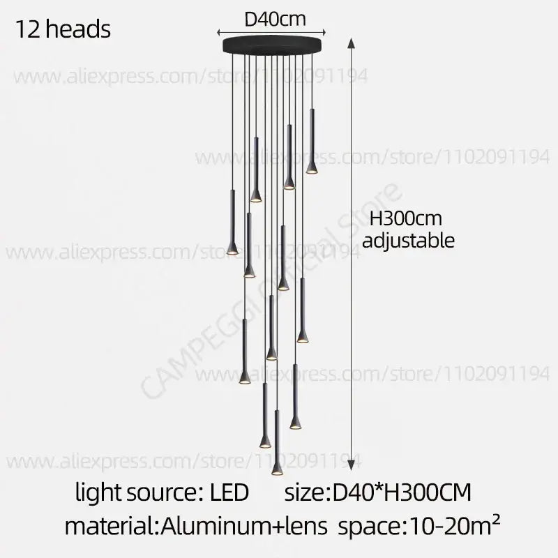 Modern matte black nordic pendant lamp for living room staircase