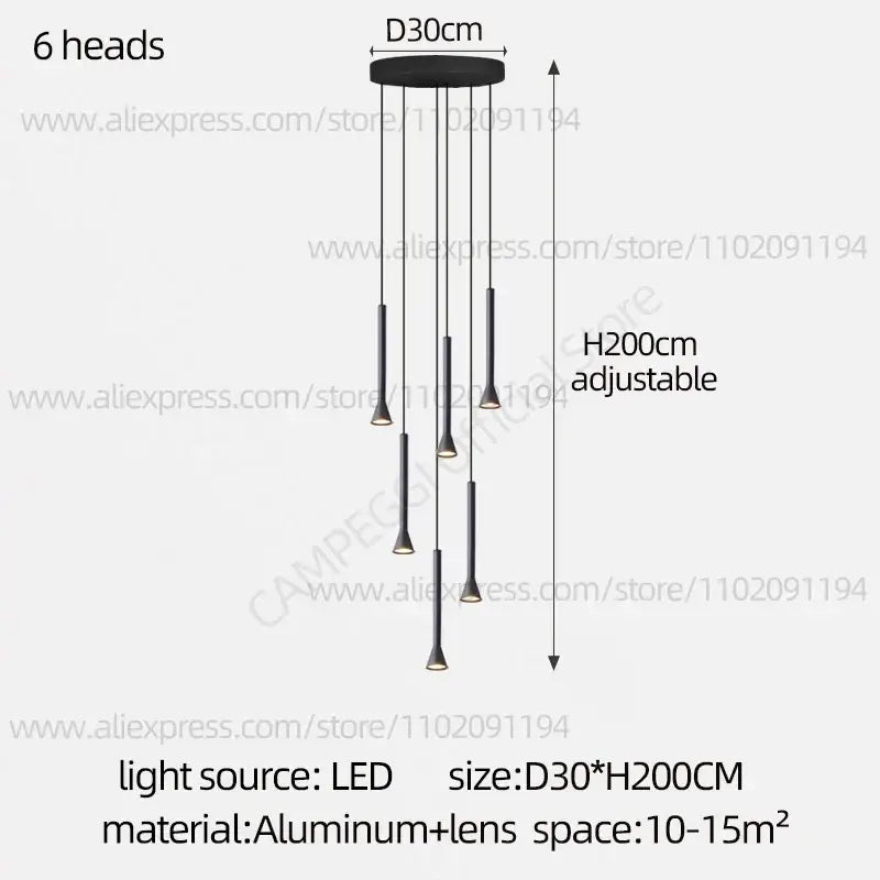 Modern matte black nordic pendant lamp for living room staircase