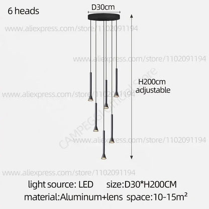 Modern matte black nordic pendant lamp for living room staircase