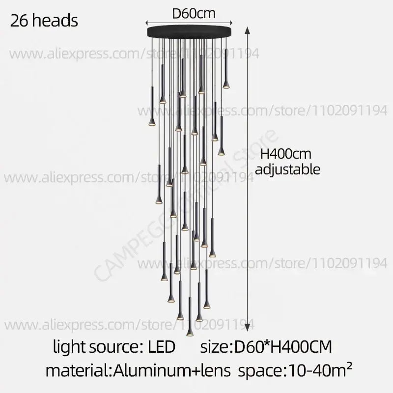 Modern matte black nordic pendant lamp for living room staircase