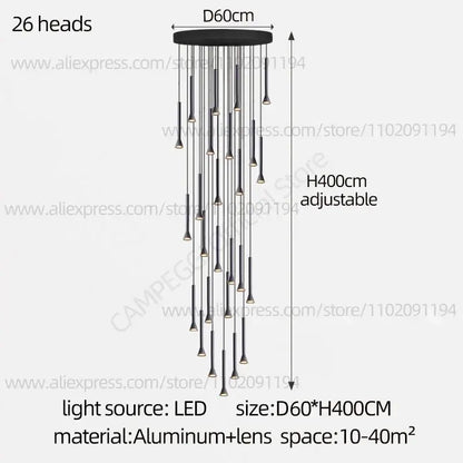 Modern matte black nordic pendant lamp for living room staircase