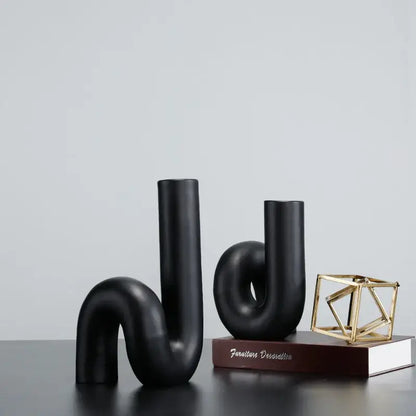 Modern matte black pipe geometric twist knot figurine living room decor