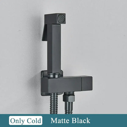 Modern matte black & polished chrome brass bidet faucet bathroom set