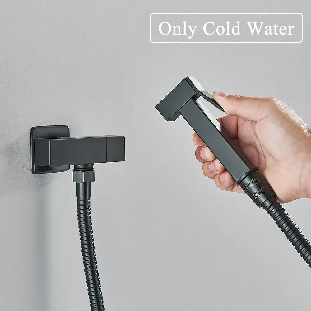 Modern matte black & polished chrome brass bidet faucet bathroom set