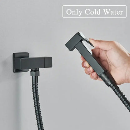 Modern matte black & polished chrome brass bidet faucet bathroom set
