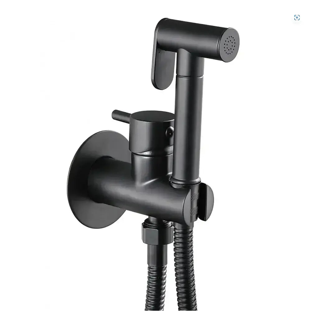 Modern matte black & polished chrome brass bidet faucet bathroom set