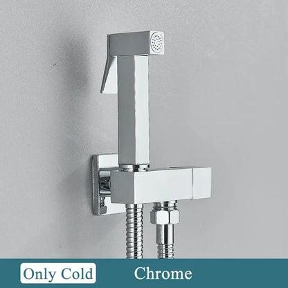 Modern matte black & polished chrome brass bidet faucet bathroom set