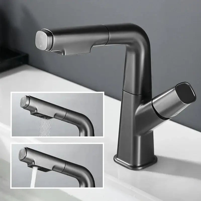 Modern matte black pull out brass basin faucet bathroom hot cold mixer