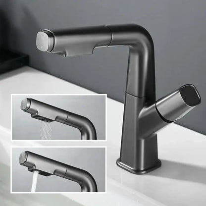 Modern matte black pull out brass basin faucet bathroom hot cold mixer