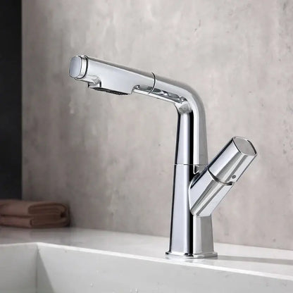 Modern matte black pull out brass basin faucet bathroom hot cold mixer
