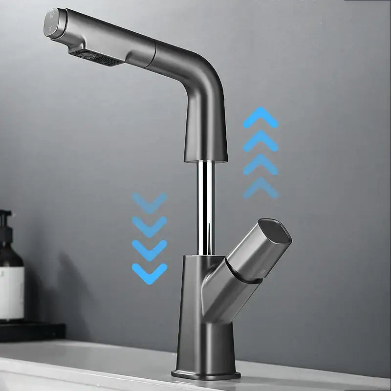 Modern matte black pull out brass basin faucet bathroom hot cold mixer