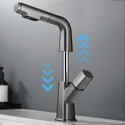 Modern matte black pull out brass basin faucet bathroom hot cold mixer