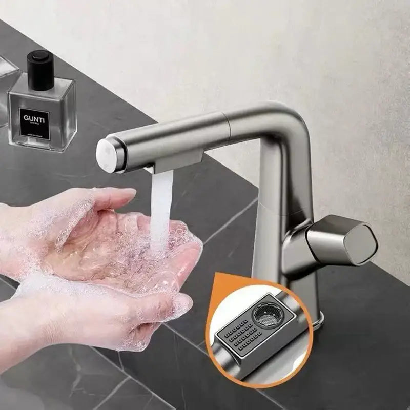 Modern matte black pull out brass basin faucet bathroom hot cold mixer